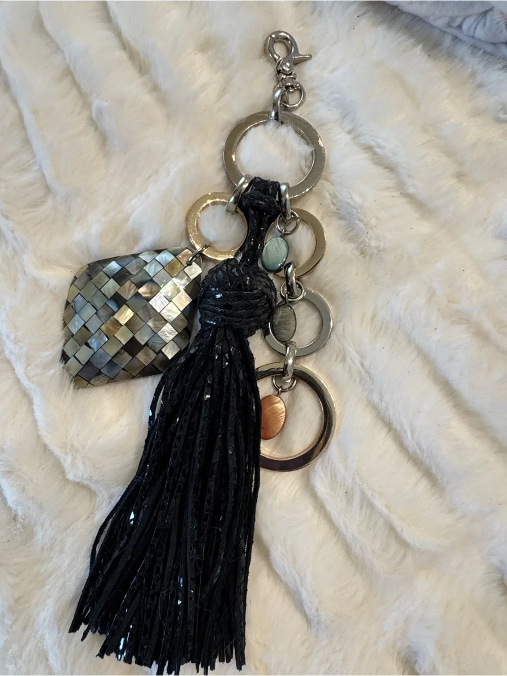Black Hobo Shoulder Bag with Tassel Charm